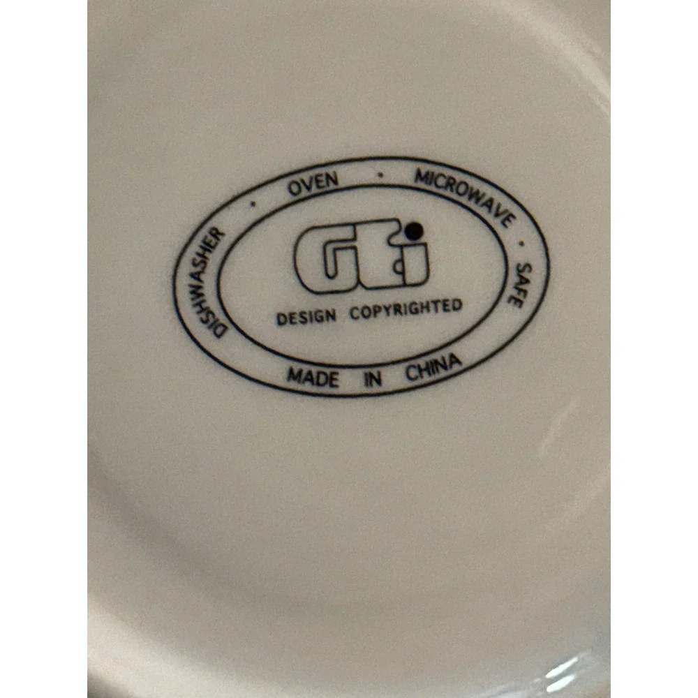 GTI White Ceramic Saucer Embossed Floral Berry Rim Green Trim 6 Inch Tea Plate